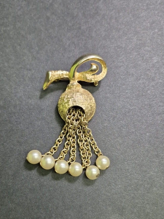 Jewelry - Gold-Tone Tassel Brooch with Faux Pearl Drops